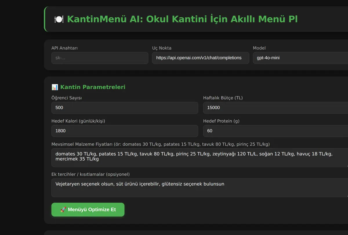 KantinMenü AI: Okul Kantini İçin Akıllı Menü Pl ekran görüntüsü