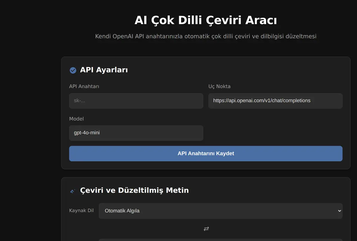 AI Çok Dilli Çeviri Aracı ekran görüntüsü