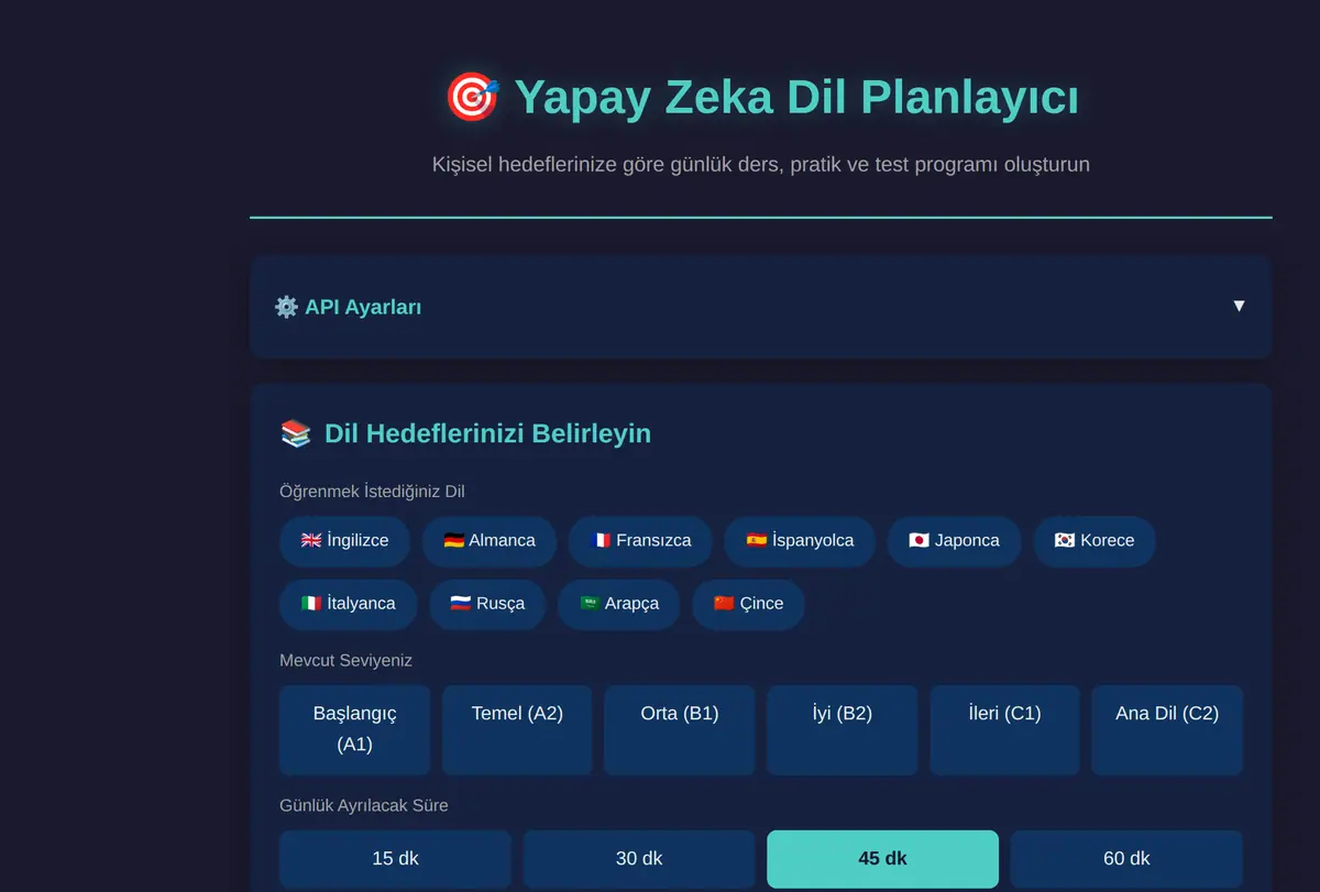 Yapay Zeka Dil Planlayıcı ekran görüntüsü