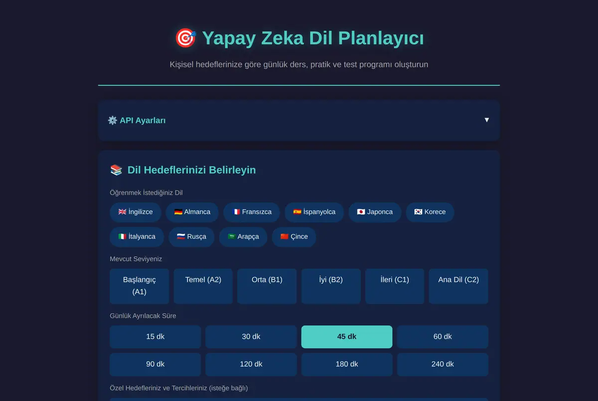 Yapay Zeka Dil Planlayıcı ekran görüntüsü 2
