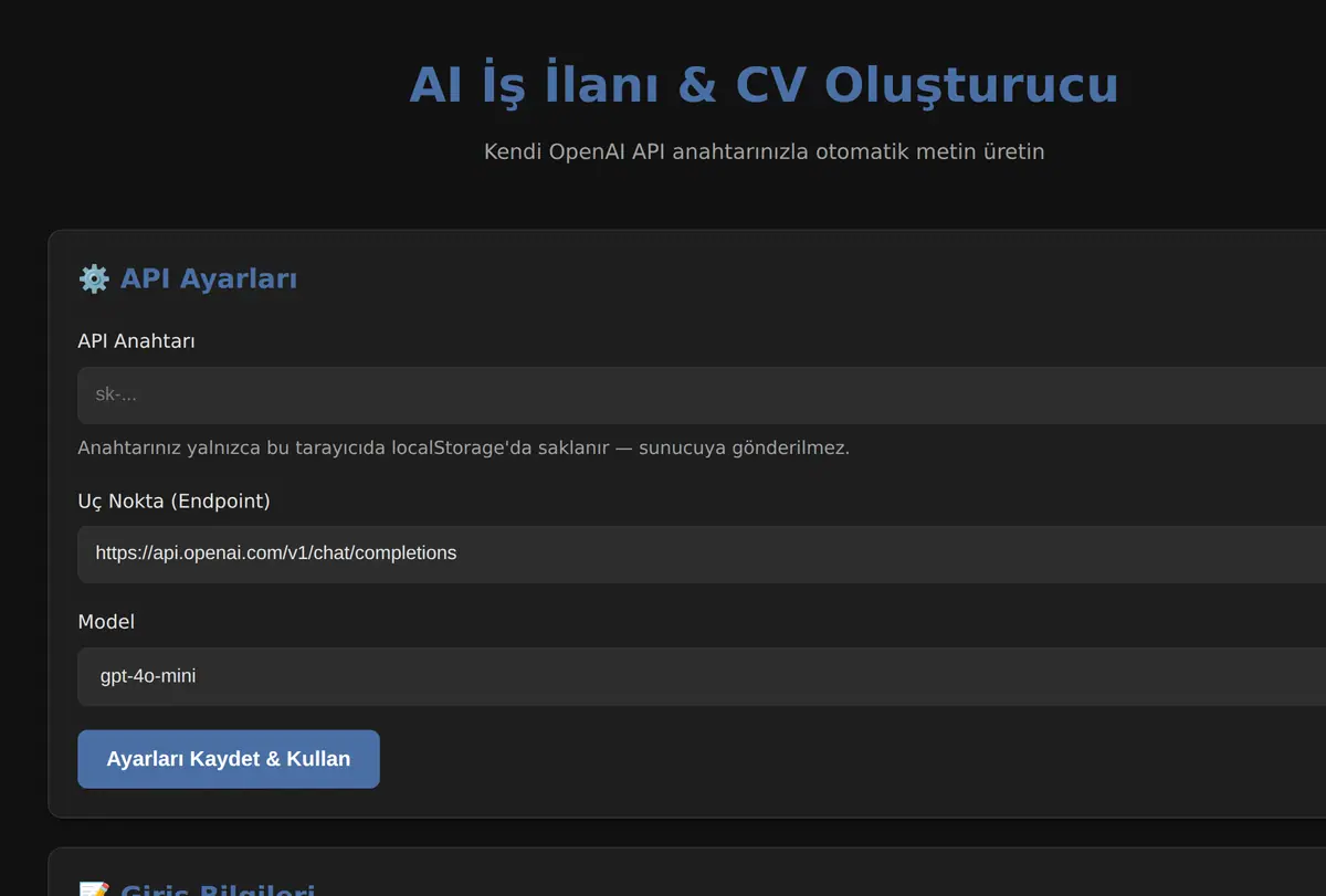 AI İş İlanı & CV Oluşturucu ekran görüntüsü