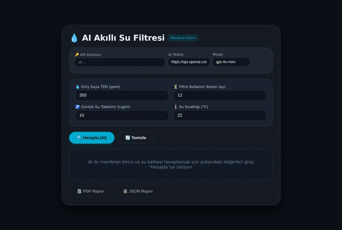 AI Akıllı Su Filtresi Membran Ömrü Hesaplayıcı ekran görüntüsü 2