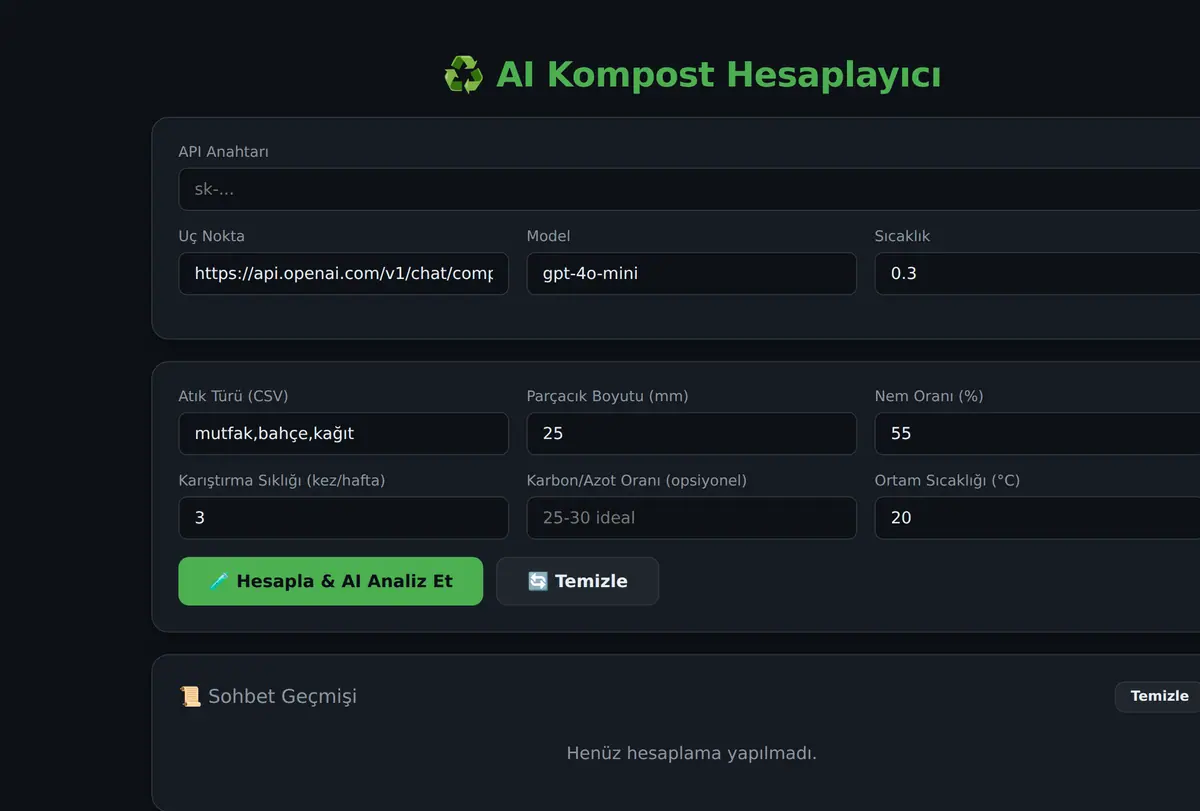 AI Kompost Hesaplayıcı: Karbon-Azot & Olgunlaşma ekran görüntüsü