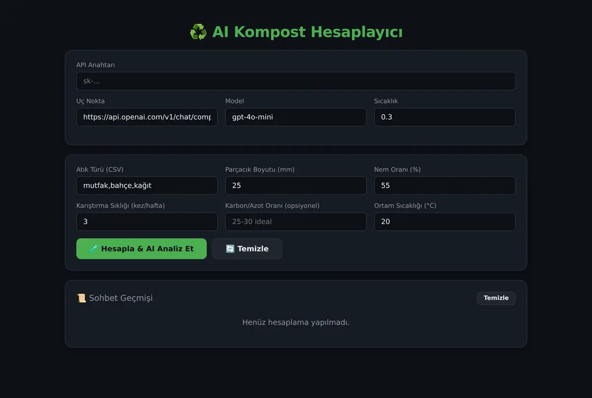 AI Kompost Hesaplayıcı: Karbon-Azot & Olgunlaşma ekran görüntüsü 2