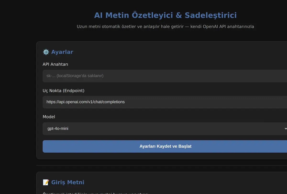 AI Metin Özetleyici & Sadeleştirici ekran görüntüsü