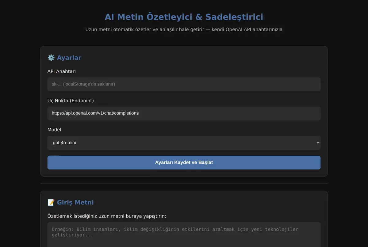 AI Metin Özetleyici & Sadeleştirici ekran görüntüsü 2