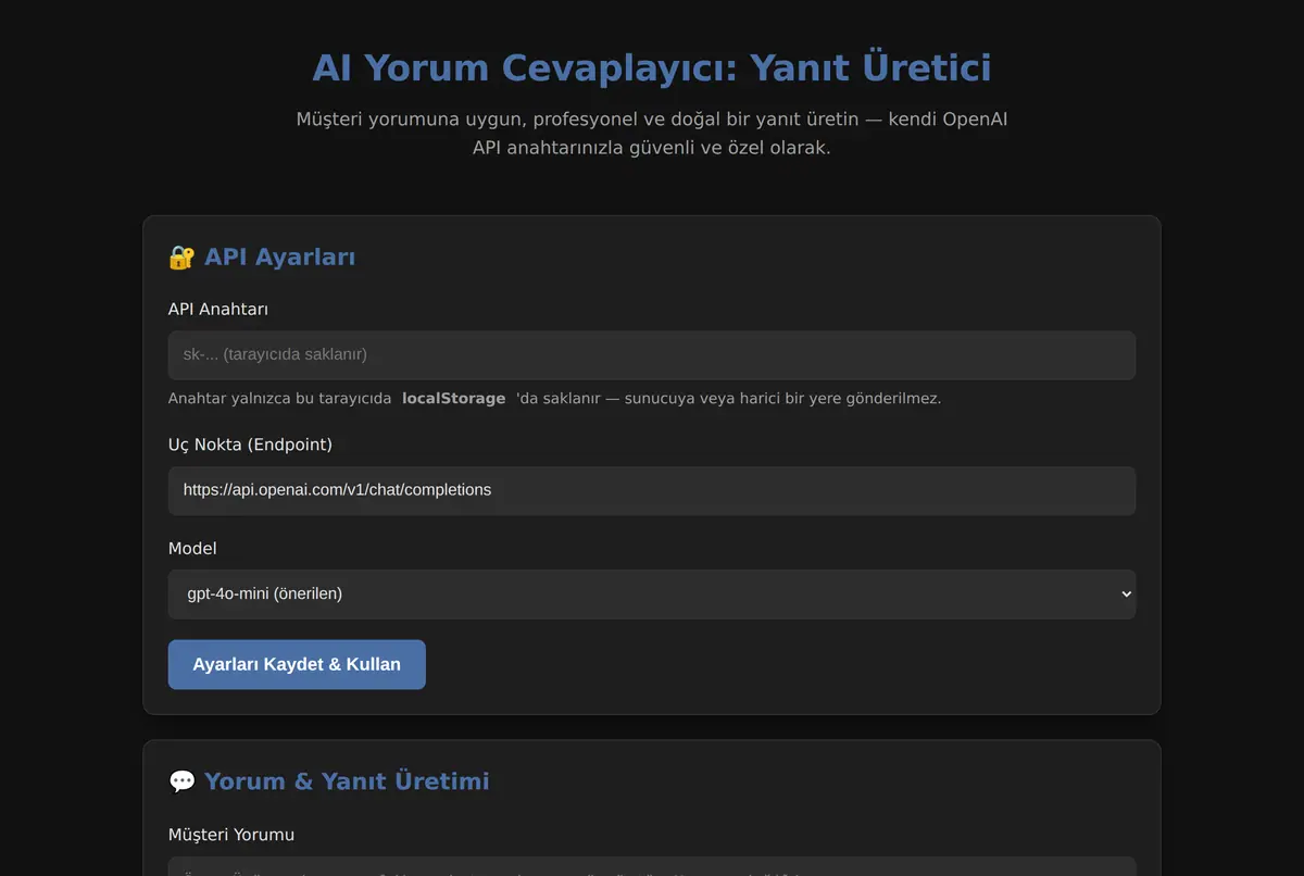 AI Yorum Cevaplayıcı: Yanıt Üretici ekran görüntüsü 2