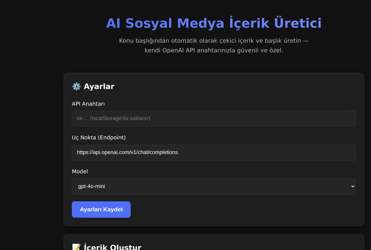 AI Sosyal Medya İçerik Üretici ekran görüntüsü