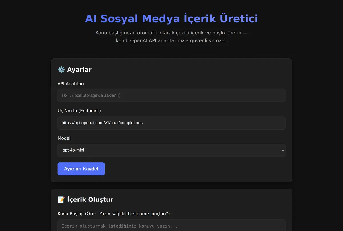 AI Sosyal Medya İçerik Üretici ekran görüntüsü 2