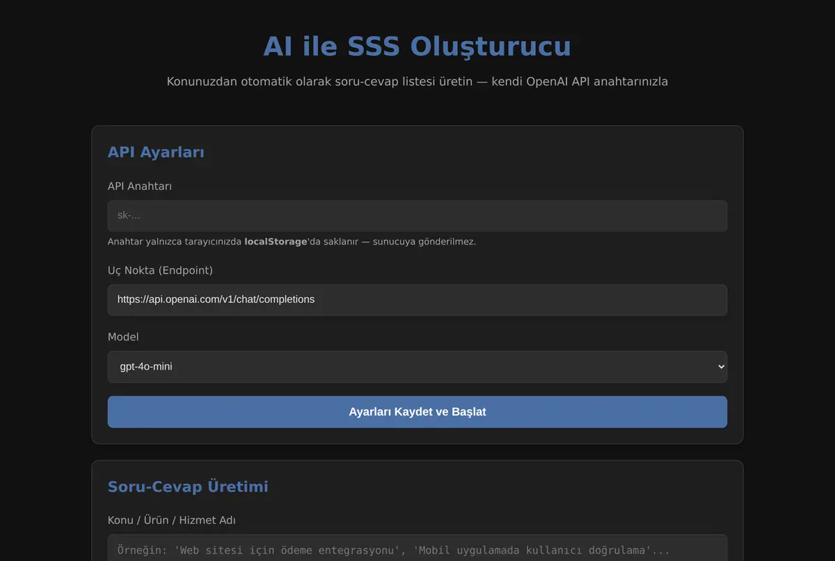 AI ile SSS Oluşturucu ekran görüntüsü 2