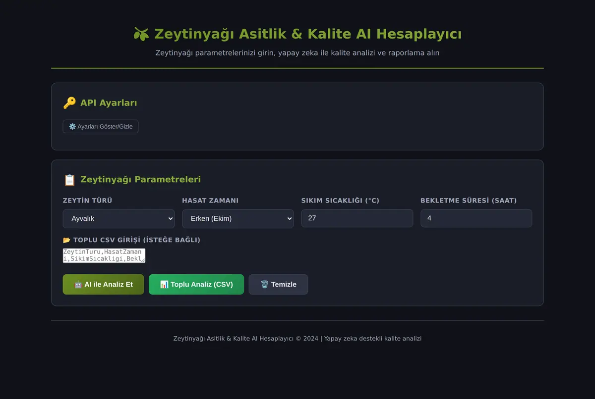 Zeytinyağı Asitlik & Kalite AI Hesaplayıcı ekran görüntüsü 2