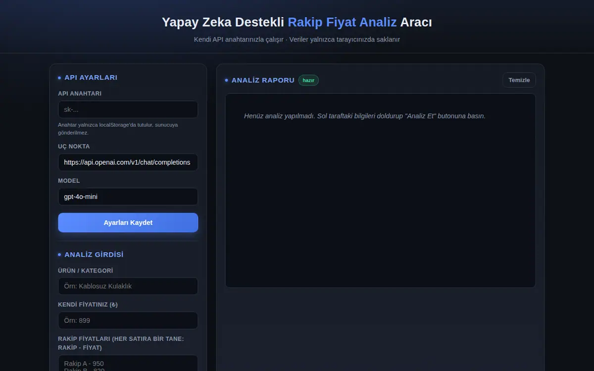 Yapay Zeka ile Piyasa Analizi ve Rakip Fiyat ekran görüntüsü