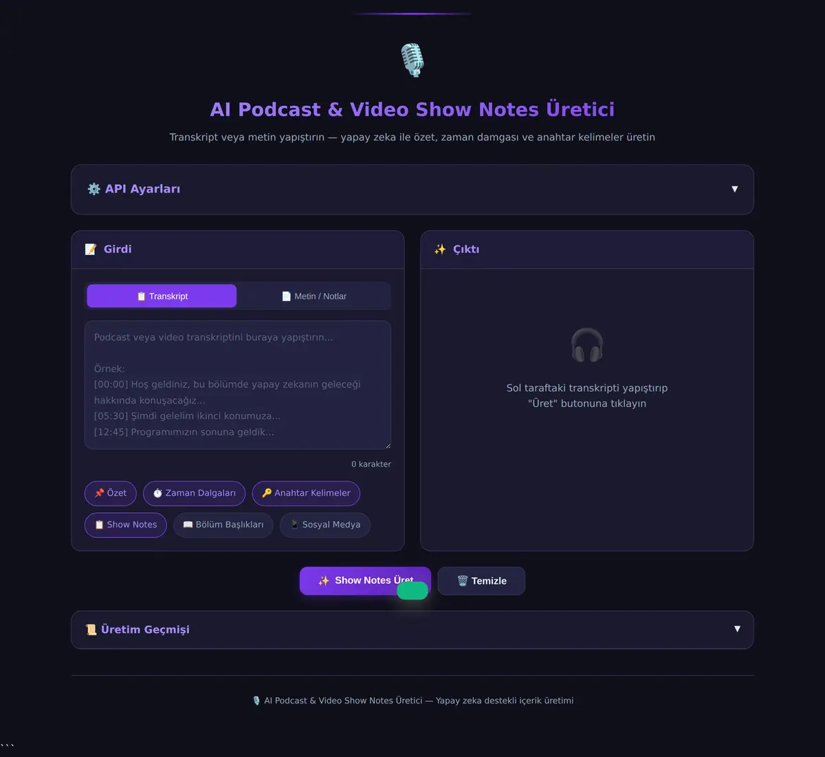 AI Podcast & Video Show Notes Üretici ekran görüntüsü 3