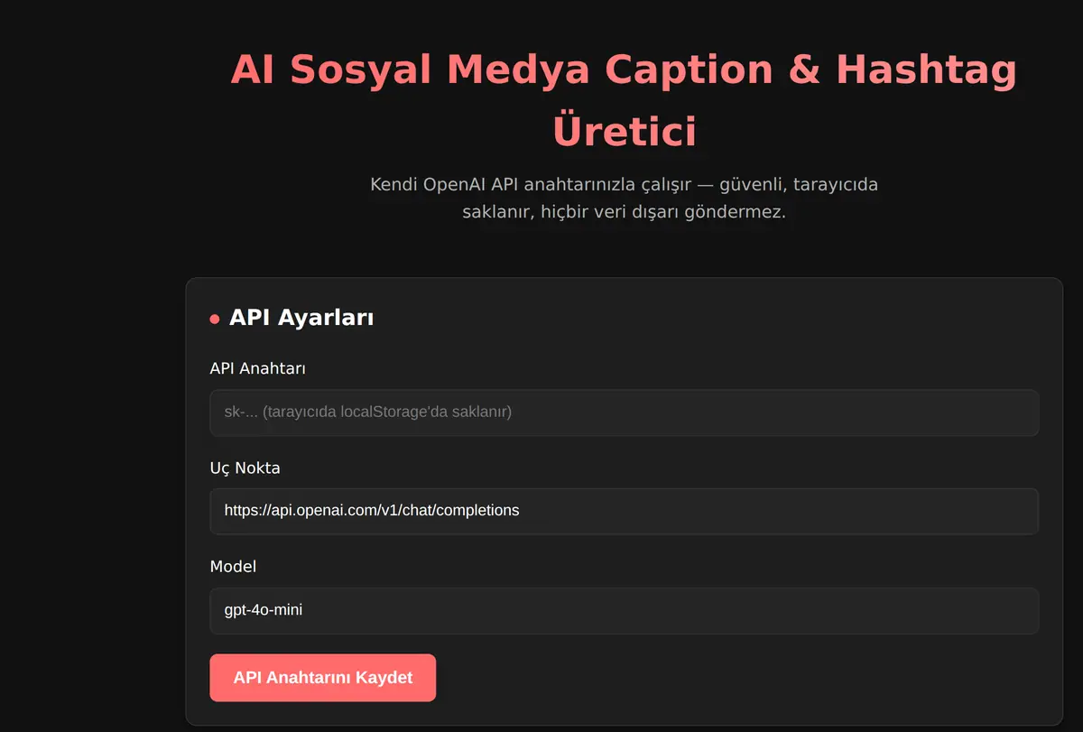 AI Sosyal Medya Caption & Hashtag Üretici ekran görüntüsü