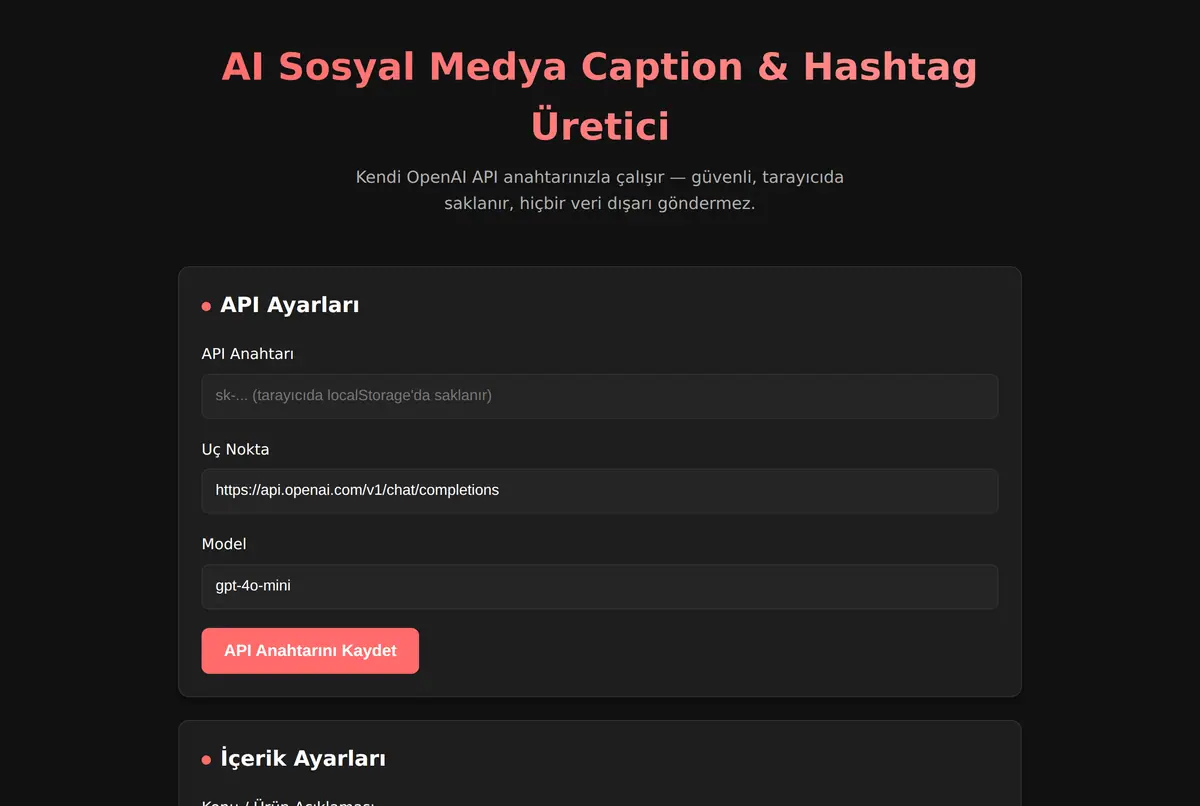 AI Sosyal Medya Caption & Hashtag Üretici ekran görüntüsü 2