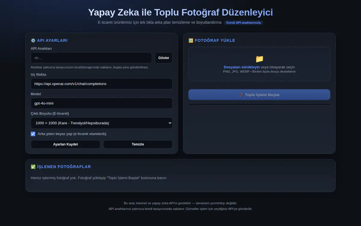 Yapay Zeka ile Toplu Fotoğraf Düzenleyici ekran görüntüsü