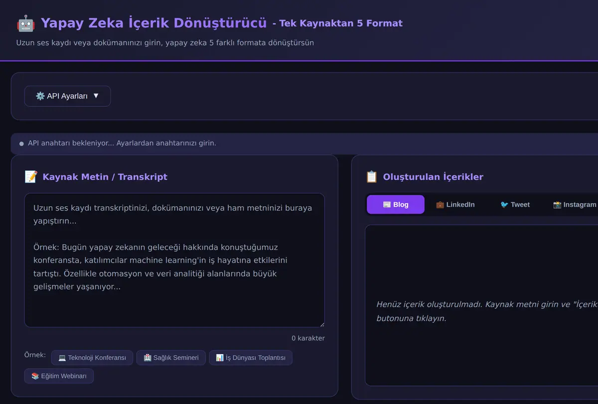 Yapay Zeka İçerik Dönüştürücü - Tek Kaynaktan 5 ekran görüntüsü