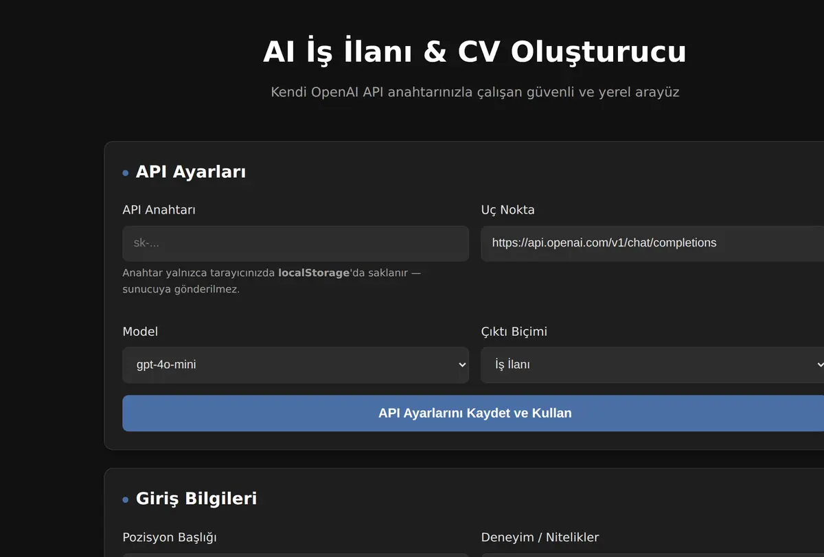 AI İş İlanı & CV Oluşturucu ekran görüntüsü