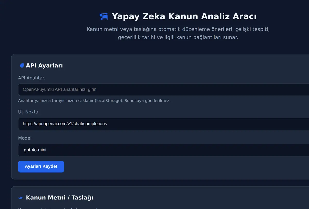 Yapay Zeka Kanun Analiz Aracı ekran görüntüsü