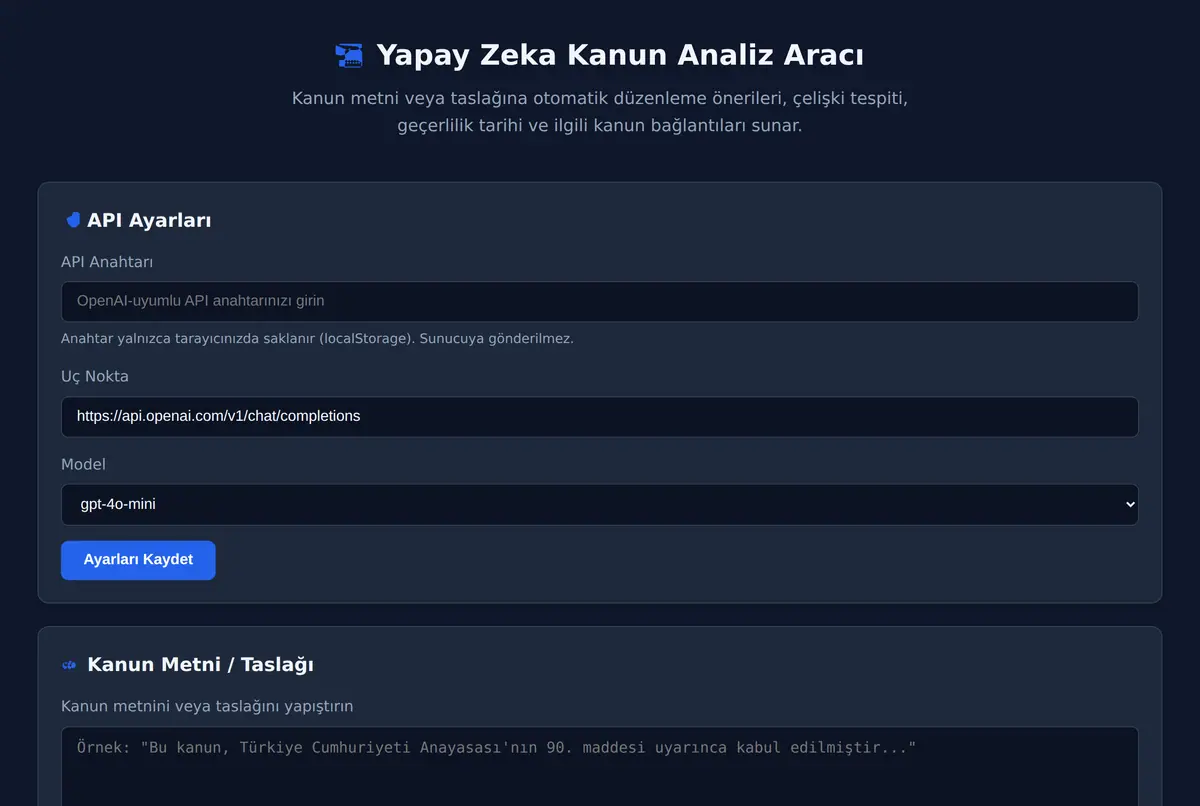 Yapay Zeka Kanun Analiz Aracı ekran görüntüsü 2