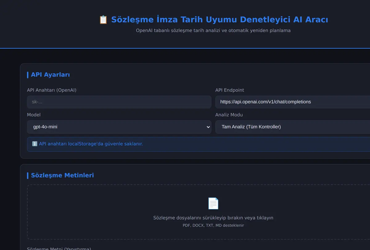 Sözleşme İmza Tarih Uyumu Denetleyici AI Aracı ekran görüntüsü
