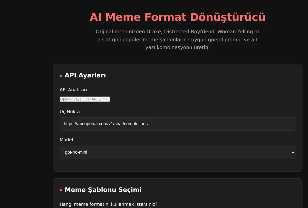 AI Meme Format Dönüştürücü ekran görüntüsü