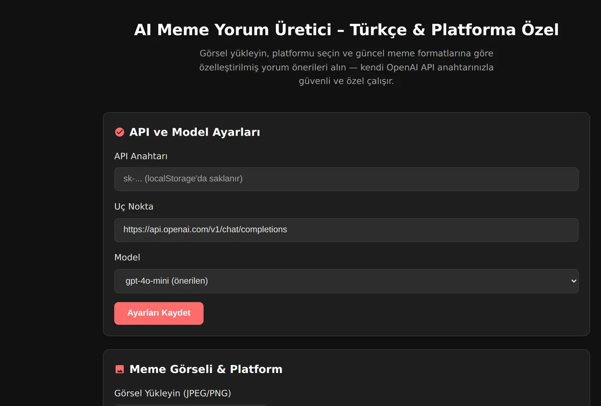 AI Meme Yorum Üretici - Türkçe & Platforma Özel ekran görüntüsü