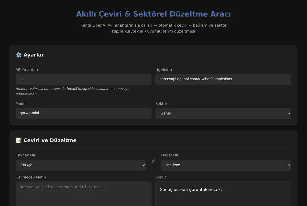 Akıllı Çeviri & Sektörel Düzeltme Aracı ekran görüntüsü 2