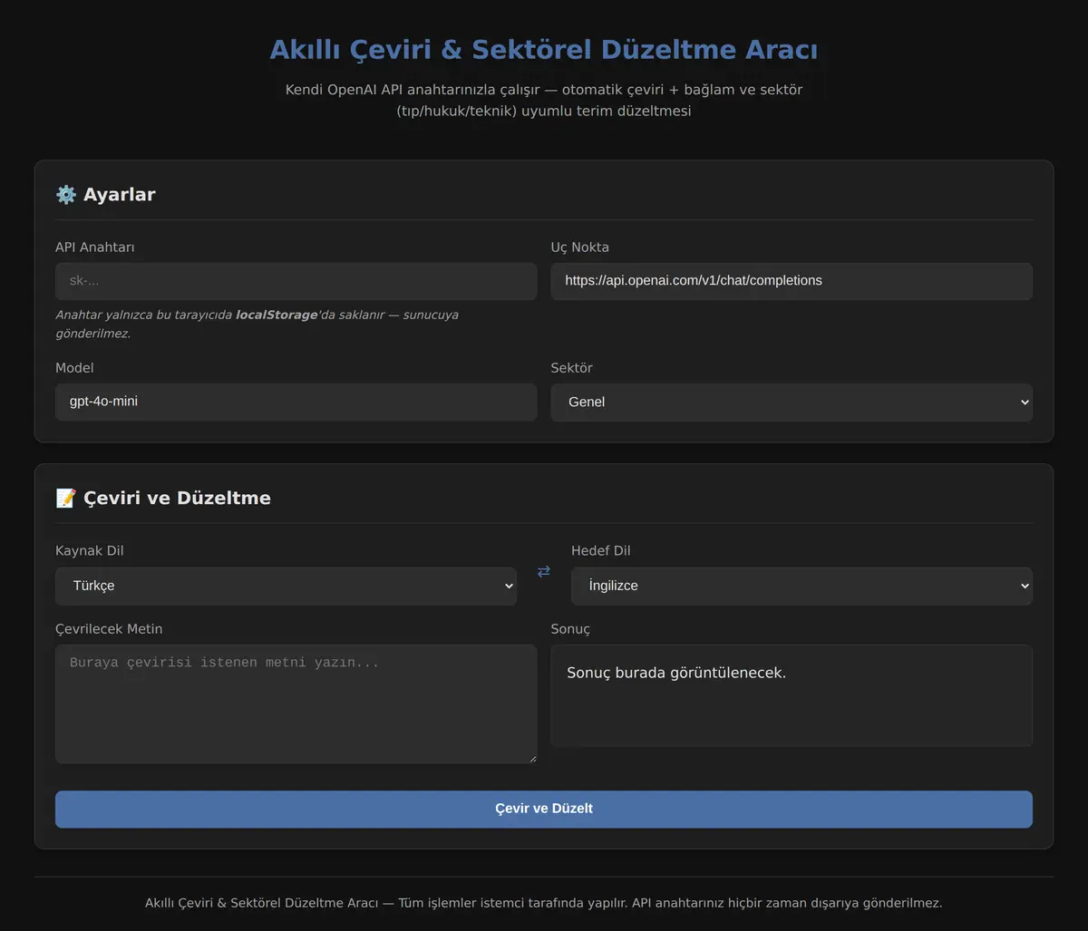 Akıllı Çeviri & Sektörel Düzeltme Aracı ekran görüntüsü 3