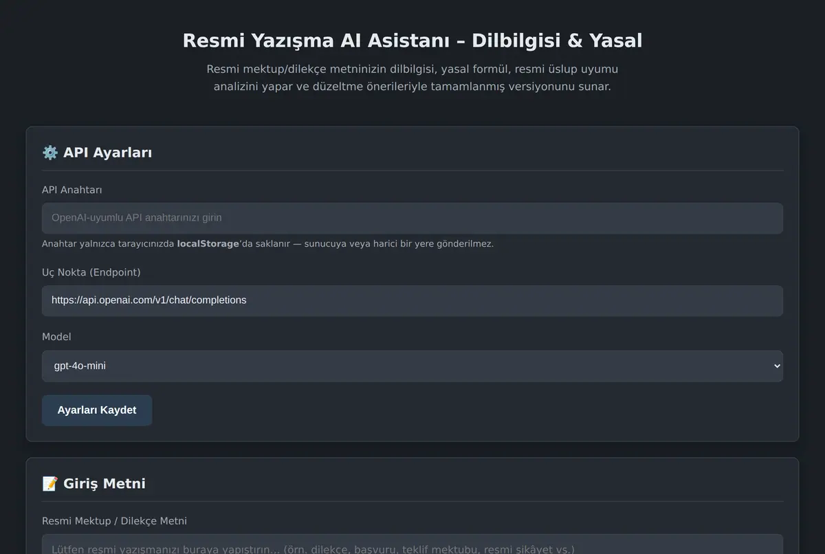 Resmi Yazışma AI Asistanı - Dilbilgisi & Yasal ekran görüntüsü 2