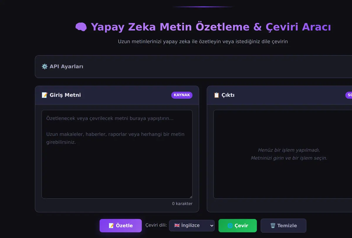 Yapay Zeka Metin Özetleme & Çeviri Aracı ekran görüntüsü