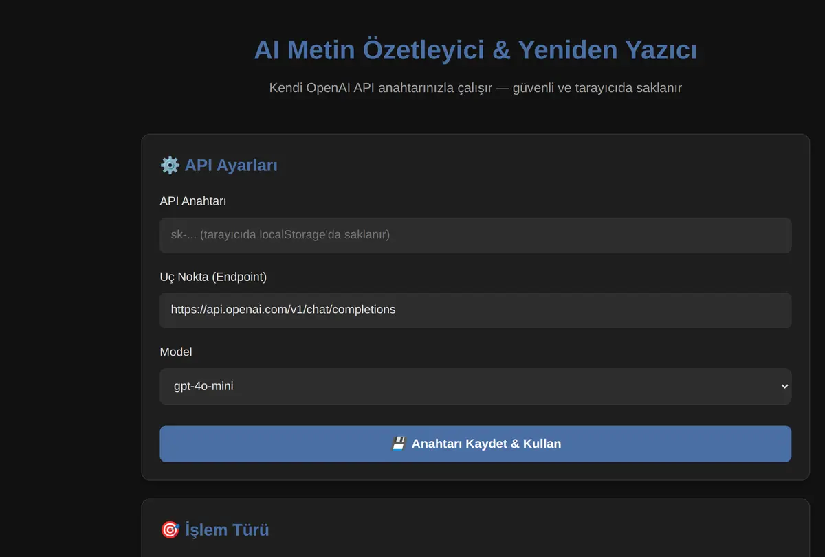 AI Metin Özetleyici & Yeniden Yazıcı ekran görüntüsü