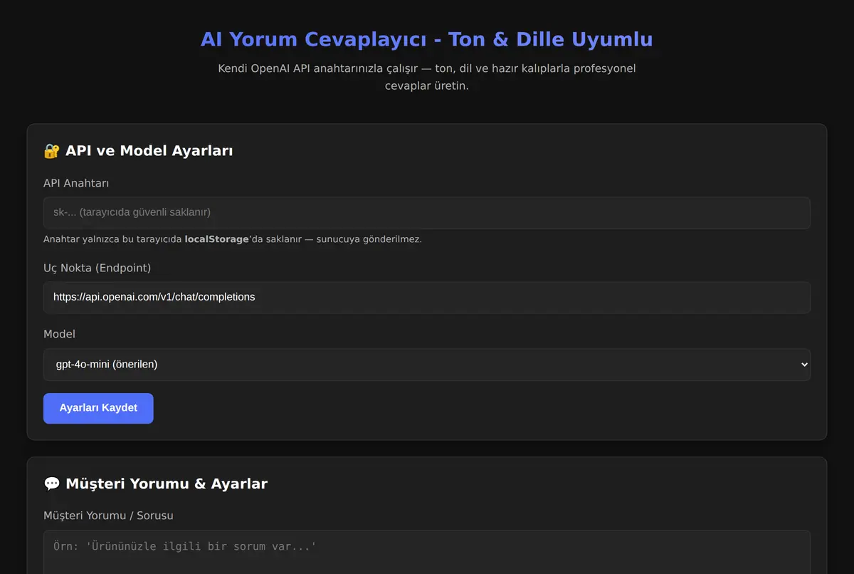 AI Yorum Cevaplayıcı - Ton & Dille Uyumlu ekran görüntüsü 2