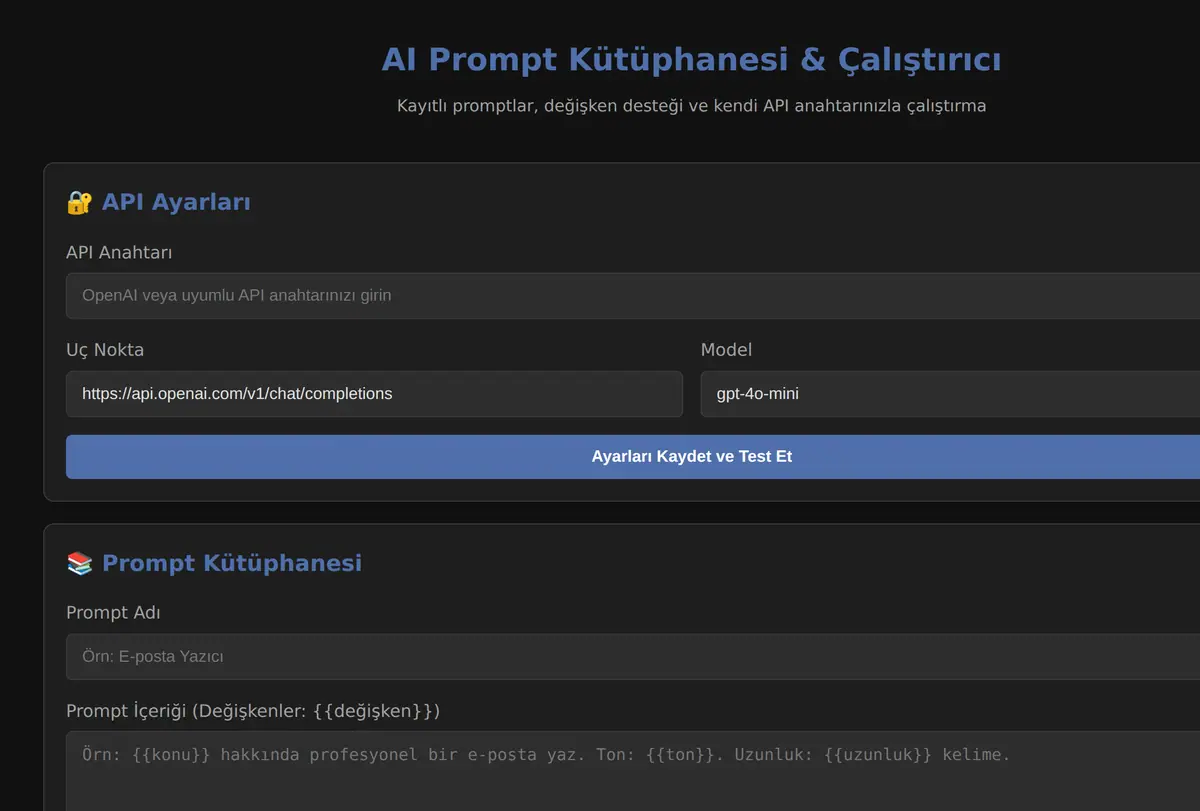 AI Prompt Test Aracı & Kütüphanesi ekran görüntüsü