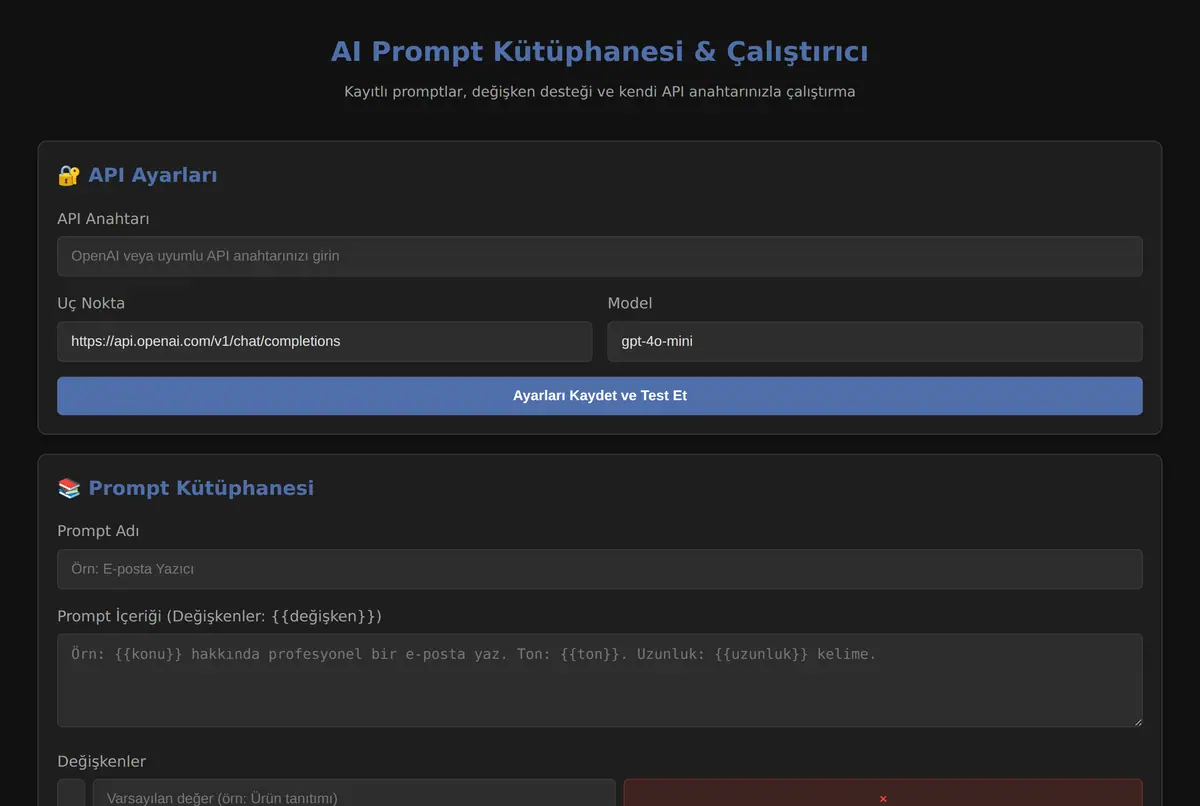 AI Prompt Test Aracı & Kütüphanesi ekran görüntüsü 2