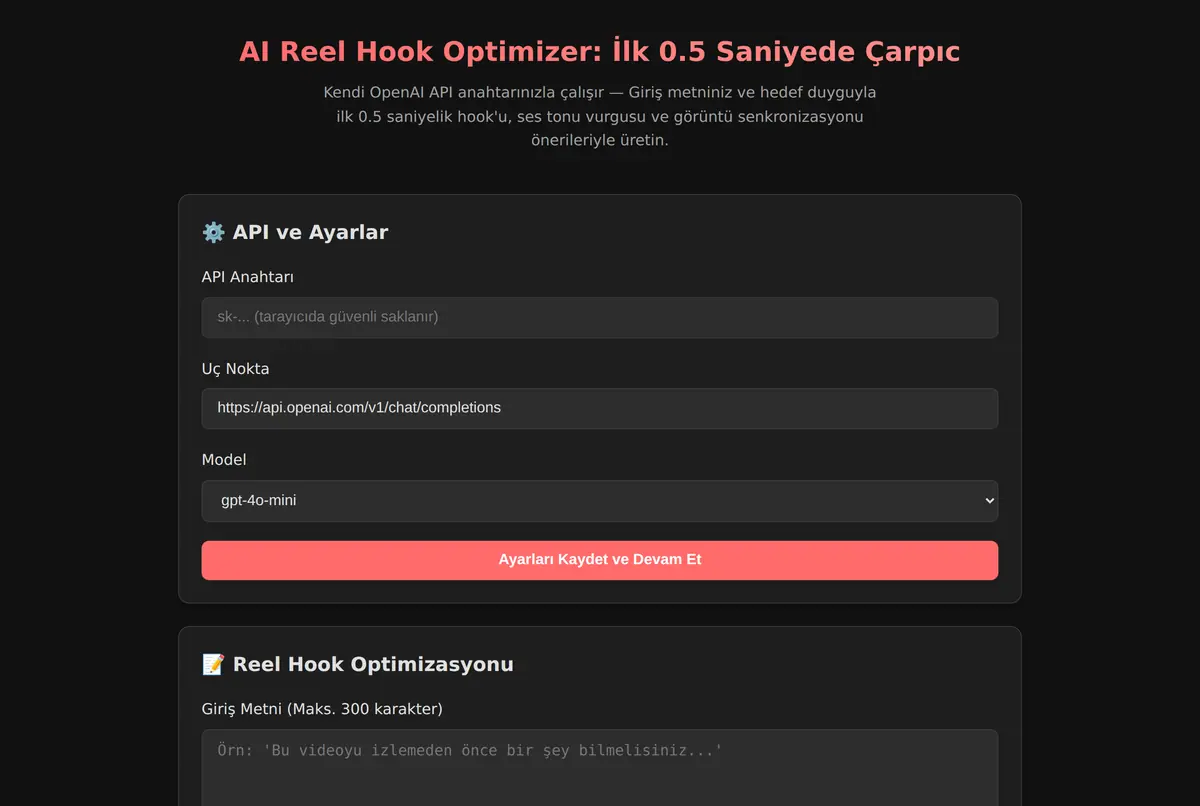 AI Reel Hook Optimizer: İlk 0.5 Saniyede Çarpıc ekran görüntüsü 2