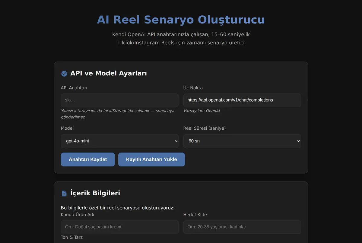 AI Reel Senaryo Oluşturucu ekran görüntüsü 2