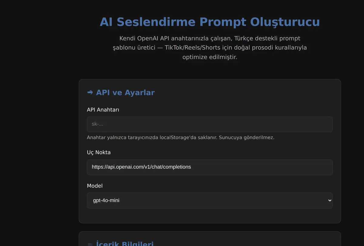 AI Seslendirme Prompt Oluşturucu ekran görüntüsü