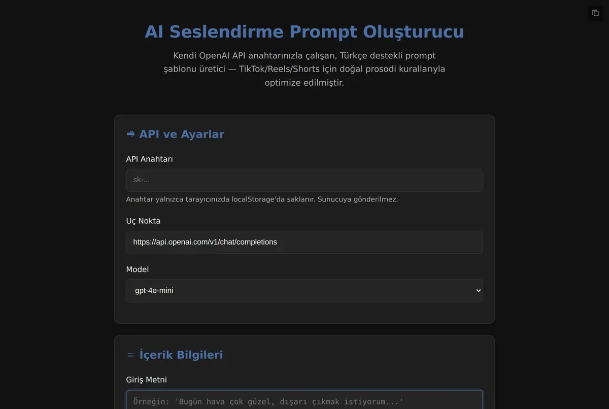 AI Seslendirme Prompt Oluşturucu ekran görüntüsü 2