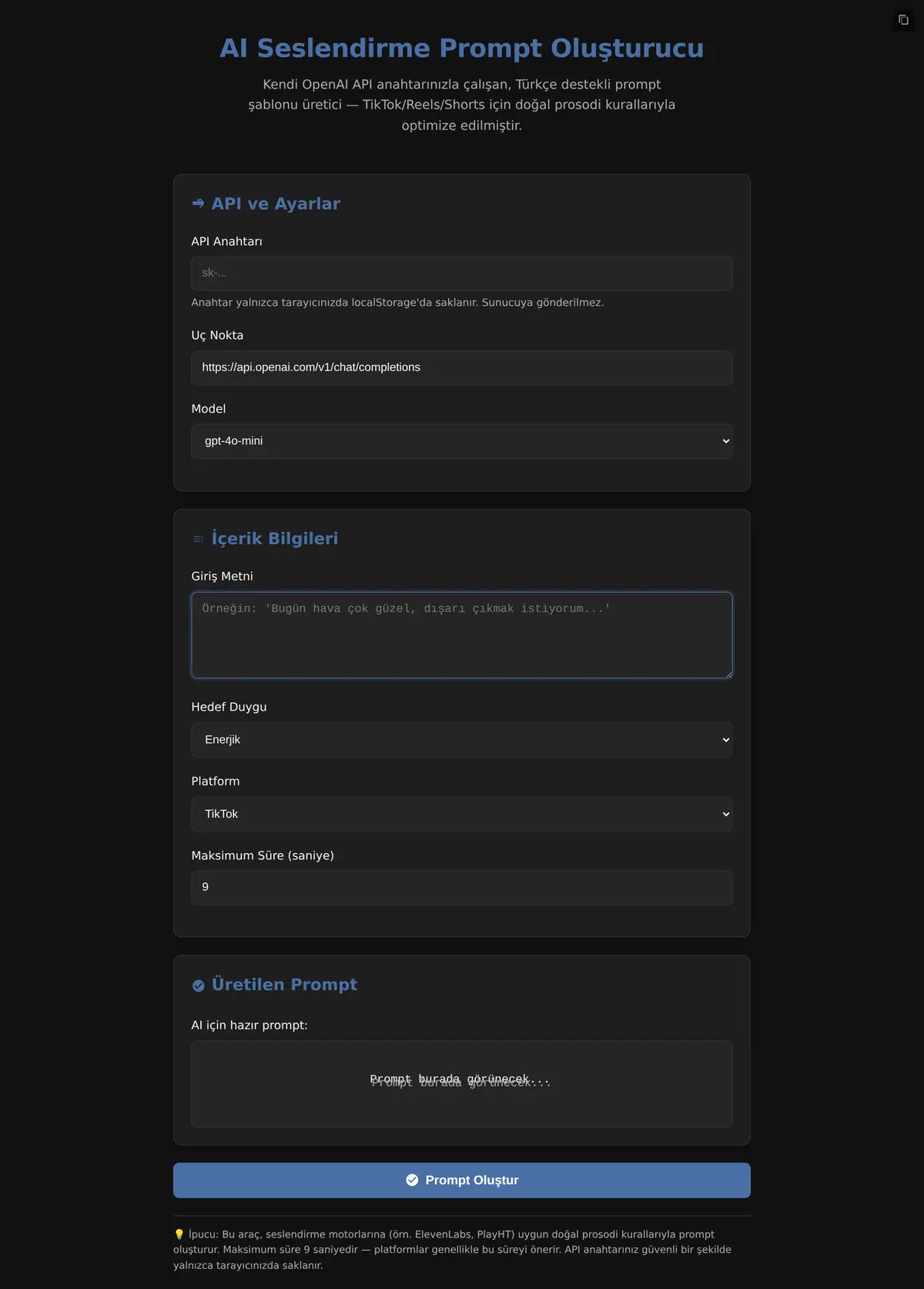 AI Seslendirme Prompt Oluşturucu ekran görüntüsü 3