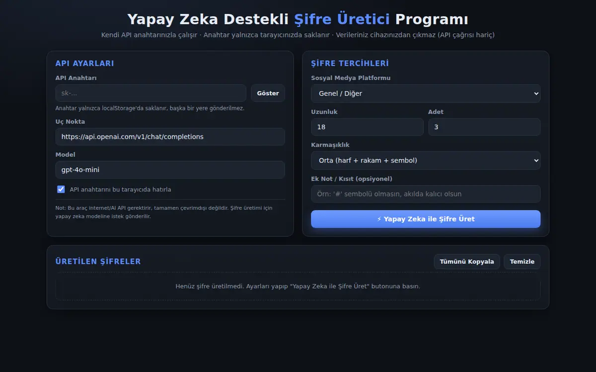 Yapay Zeka Şifre Üretici & Hesap Güvenlik ekran görüntüsü