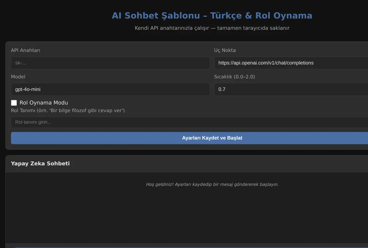 AI Sohbet Şablonu - Türkçe & Rol Oynama ekran görüntüsü