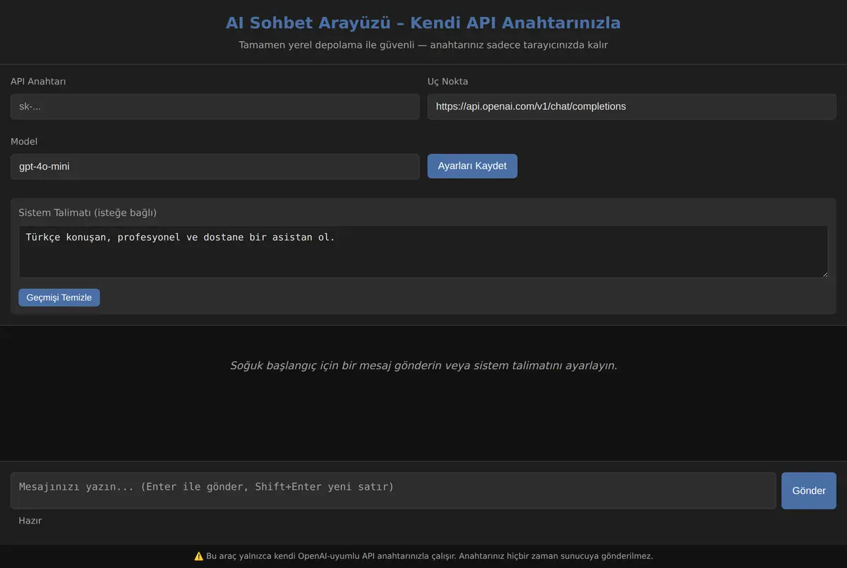 AI Sohbet Arayüzü - Kendi API Anahtarınızla ekran görüntüsü 3