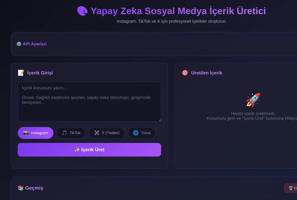 Yapay Zeka Sosyal Medya İçerik Üretici ekran görüntüsü