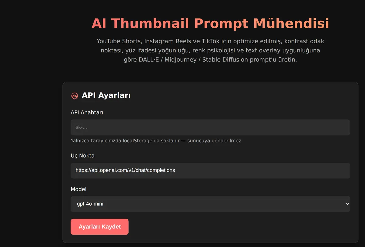 AI Thumbnail Prompt Mühendisi ekran görüntüsü