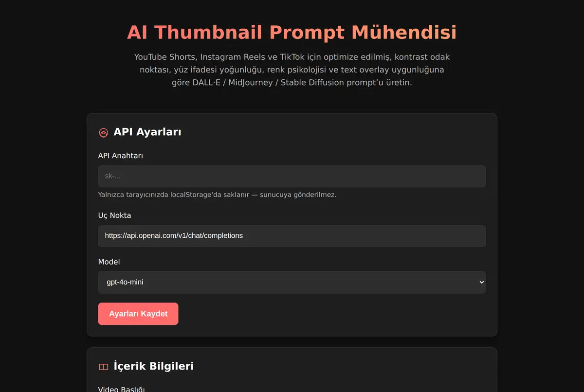 AI Thumbnail Prompt Mühendisi ekran görüntüsü 2