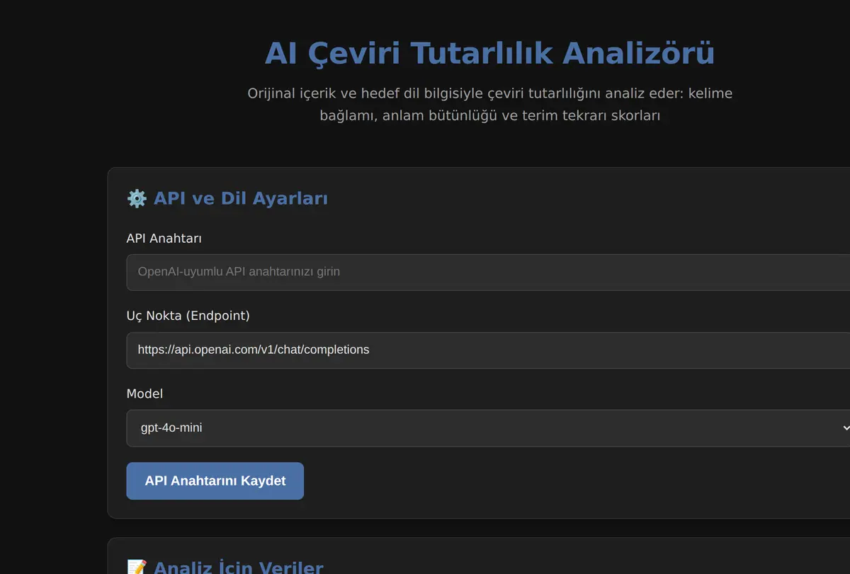 AI Çeviri Tutarlılık Analizörü ekran görüntüsü