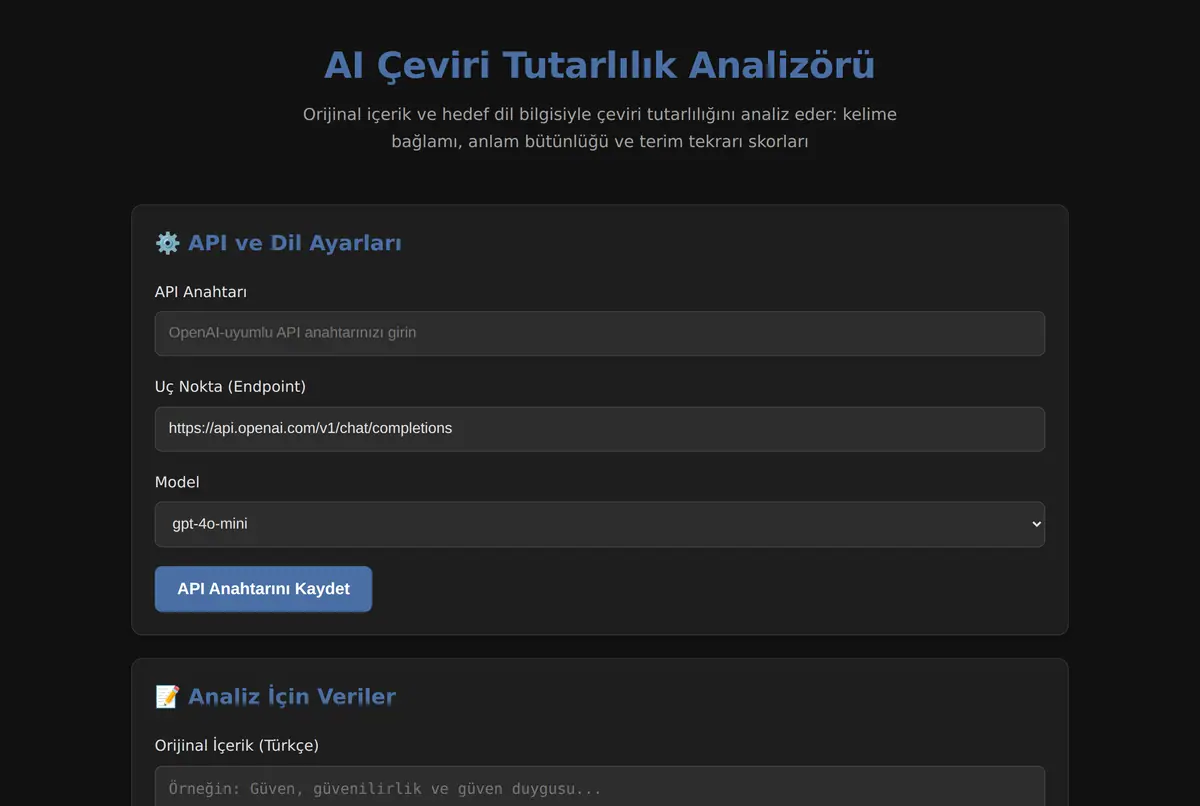 AI Çeviri Tutarlılık Analizörü ekran görüntüsü 2
