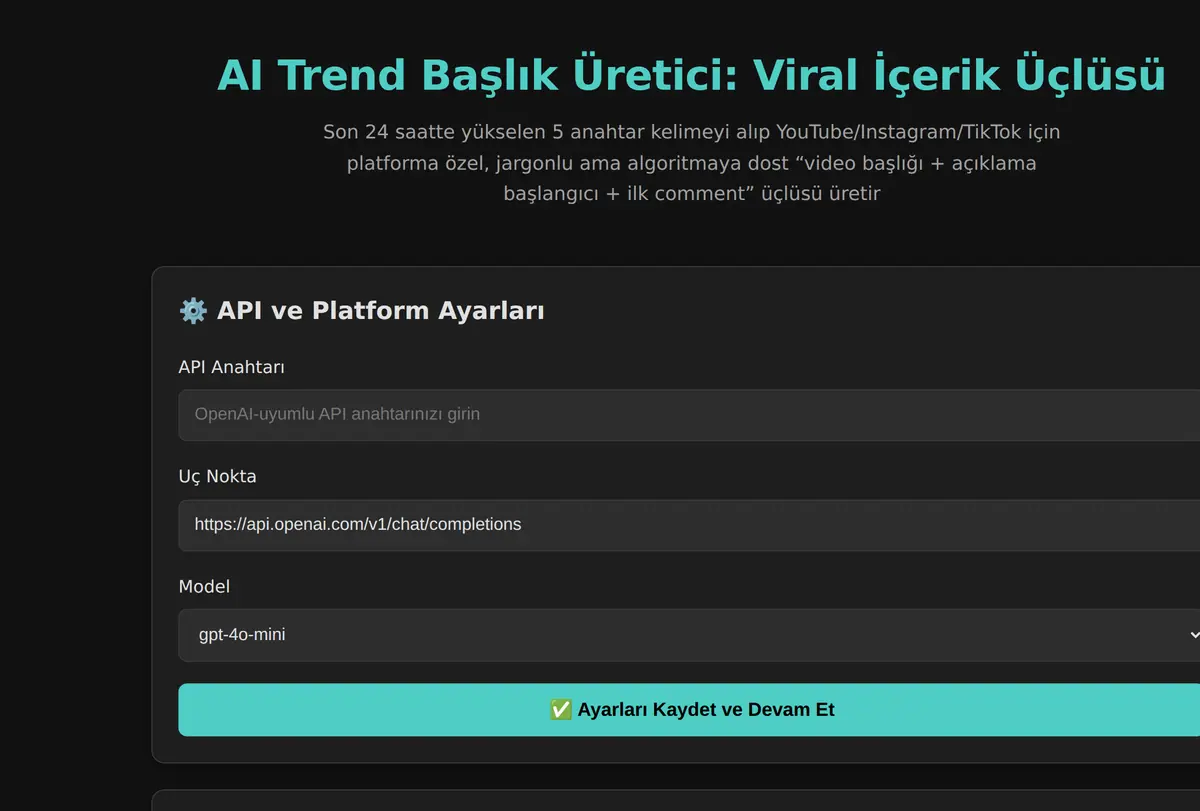 AI Trend Başlık Üretici: Viral İçerik Üçlüsü ekran görüntüsü