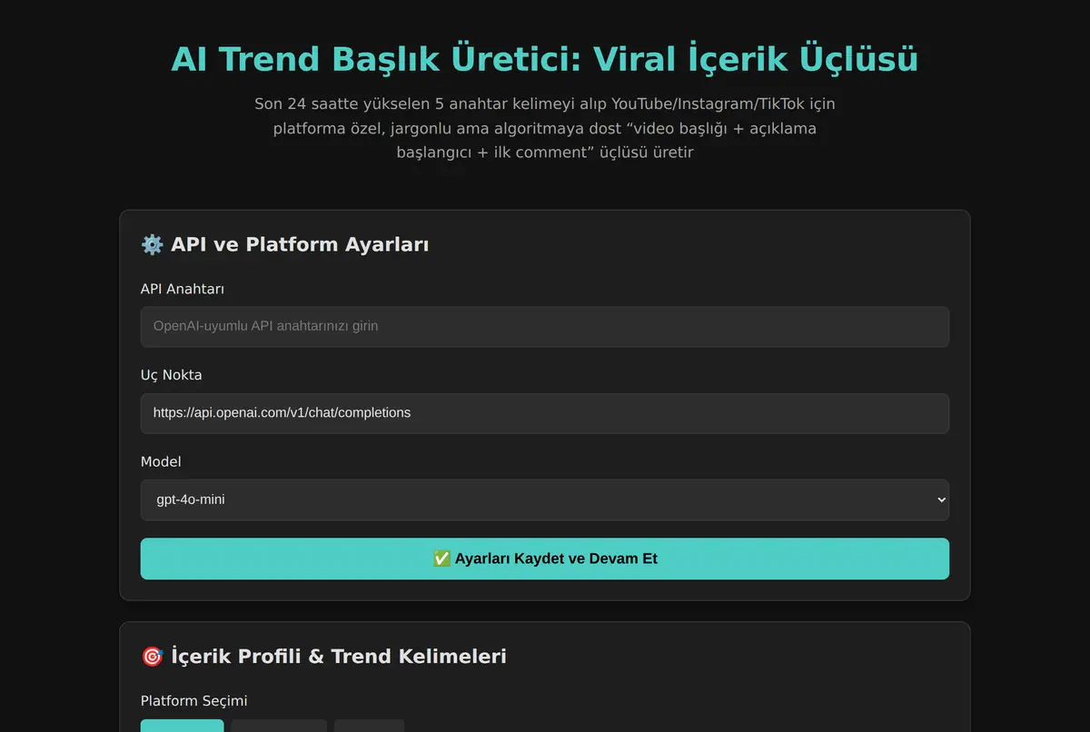 AI Trend Başlık Üretici: Viral İçerik Üçlüsü ekran görüntüsü 2